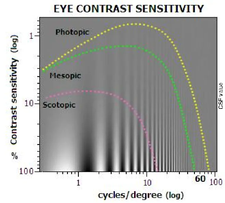 Eye contrast sensitivity, different visions