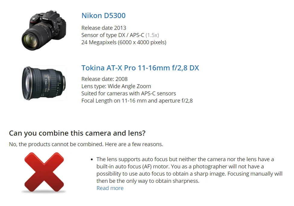 Nikon D5300 vs Tokina 11-16mm Lensora compability