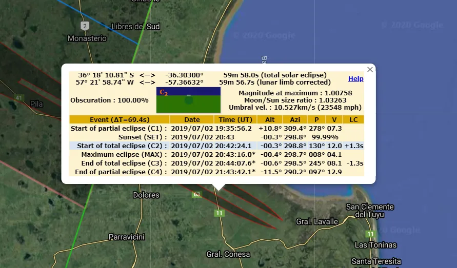 Total solar eclipse 2019 2nd contact at the terminator line