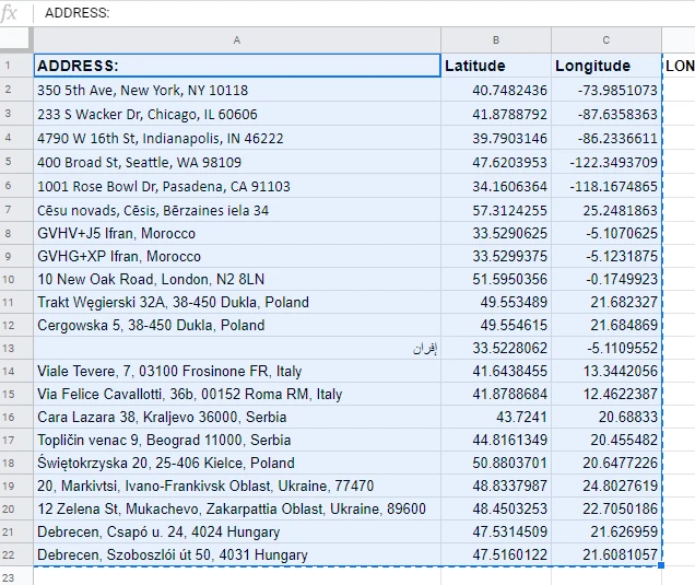 Google Sheets address copy