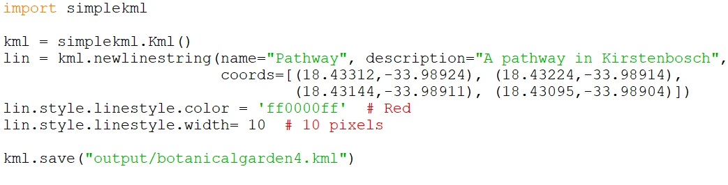 Python code for line in KML files