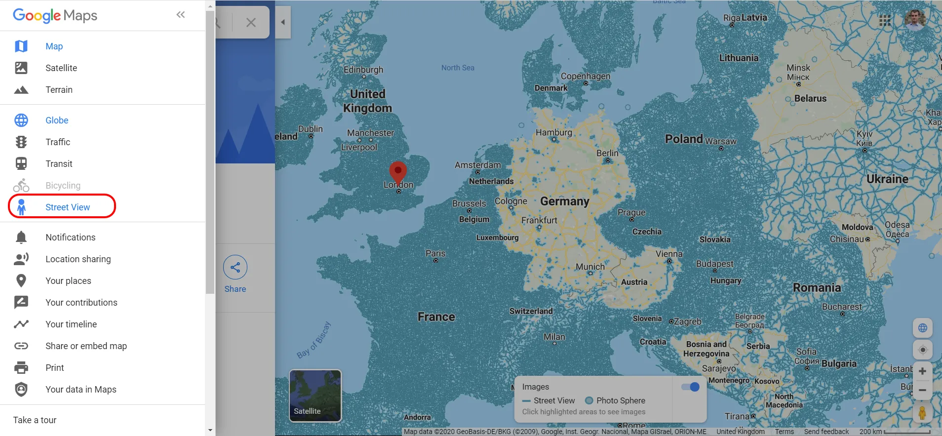 Google Maps Street View layer in Europe