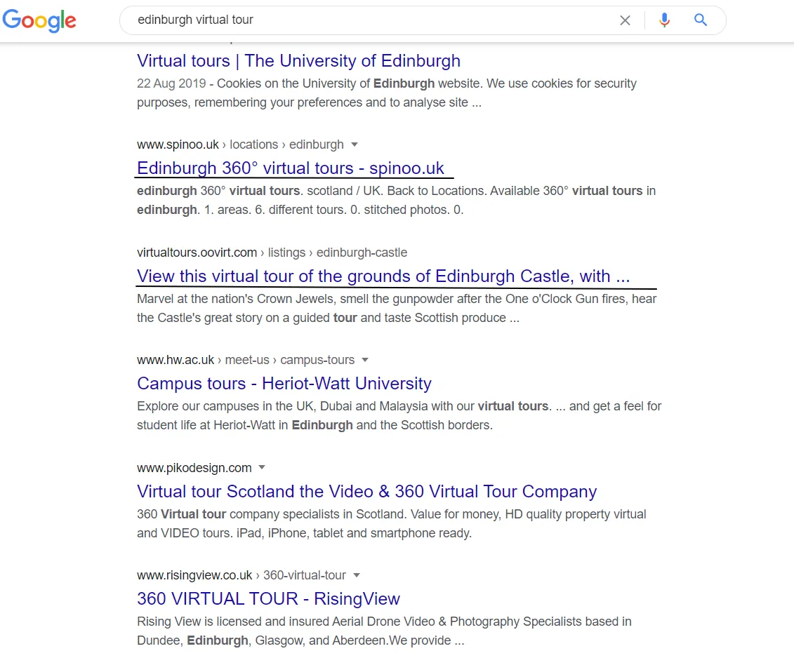 Google virtual tour search Edinburgh