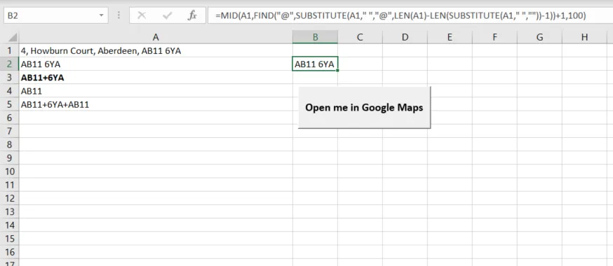 Excel address parsed for Google Maps