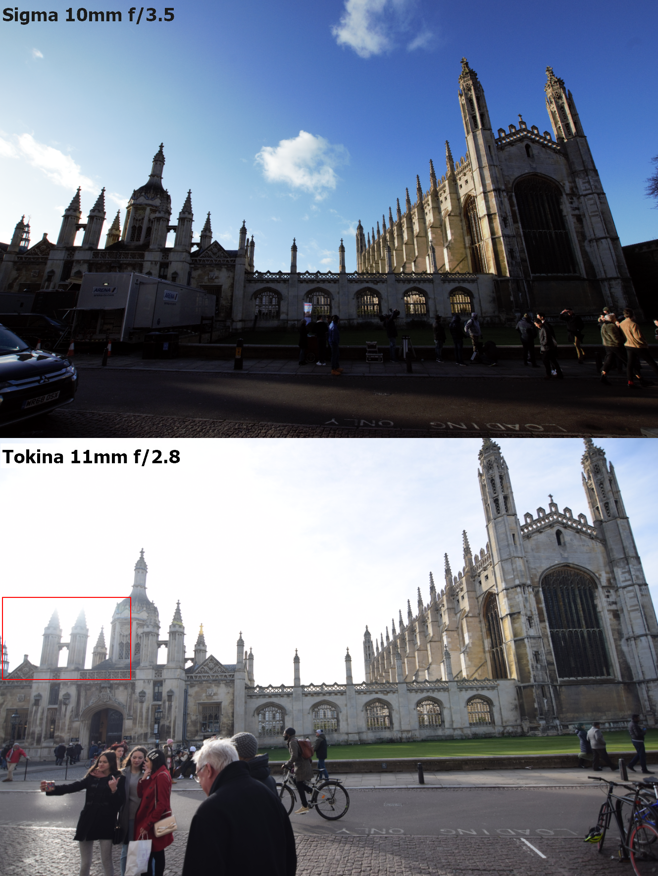Sigma 10-20mm f/3.5 vs Tokina 11-16mm f/2.8 sample image, King's College Cambridge