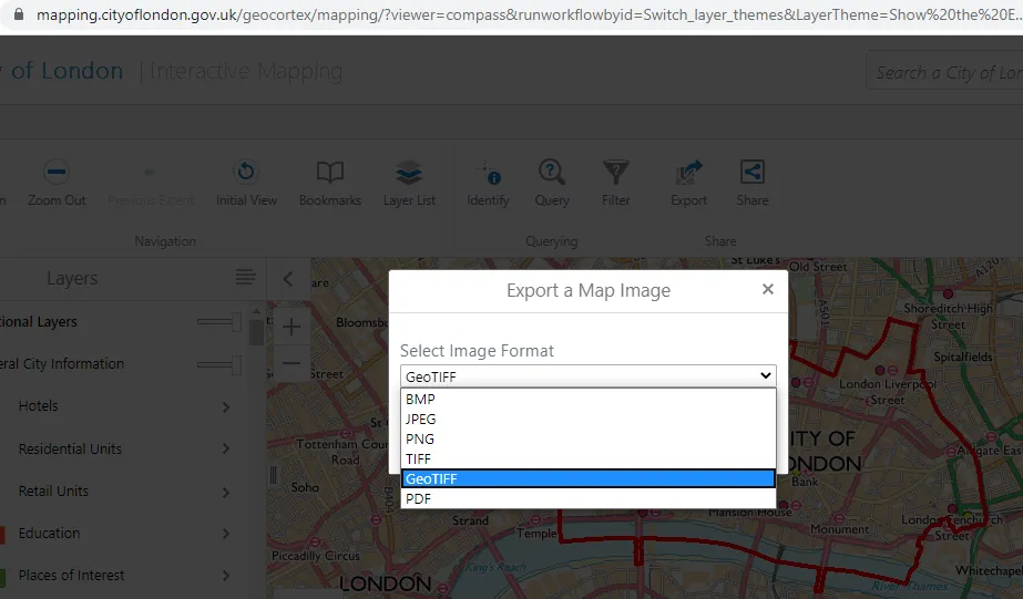 Mapping.CityofLondon.gov.uk GeoTiff format download option