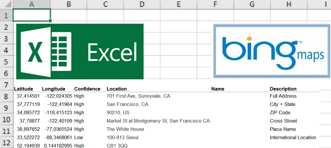 Bing geocoding addresses in excel