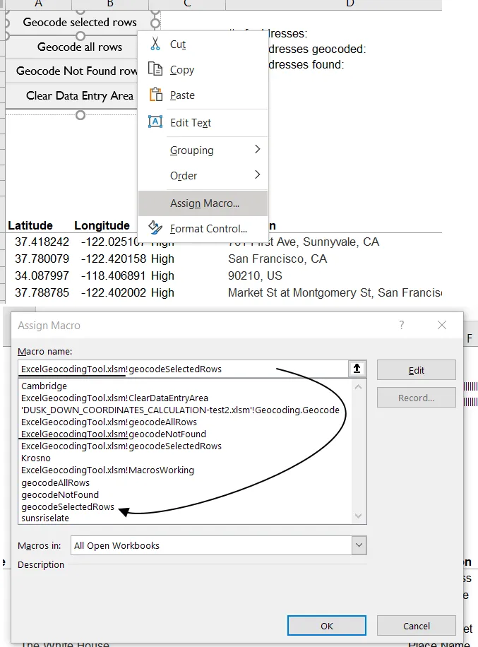 Excel assigning and validating macros