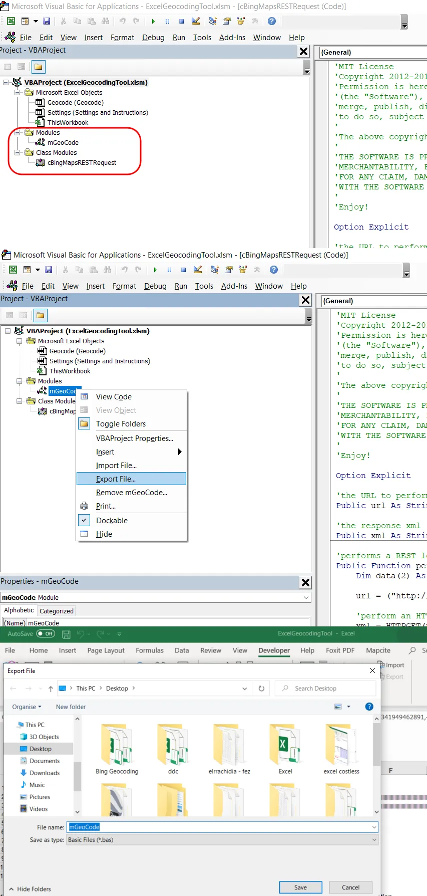 VBA Excel export modules