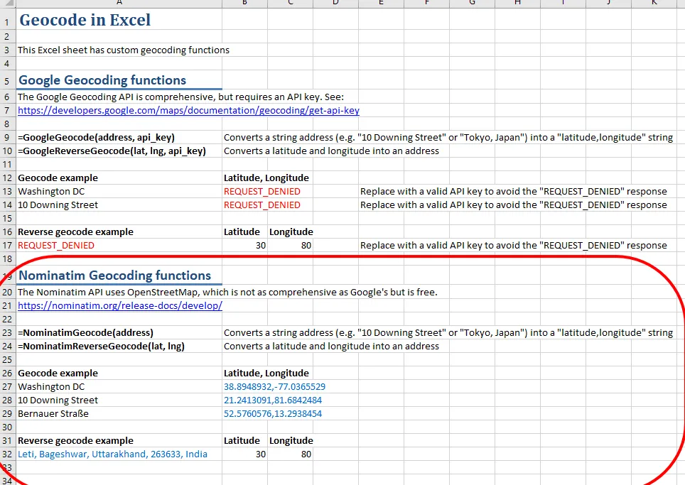 Nominatim Excel geocoding tool