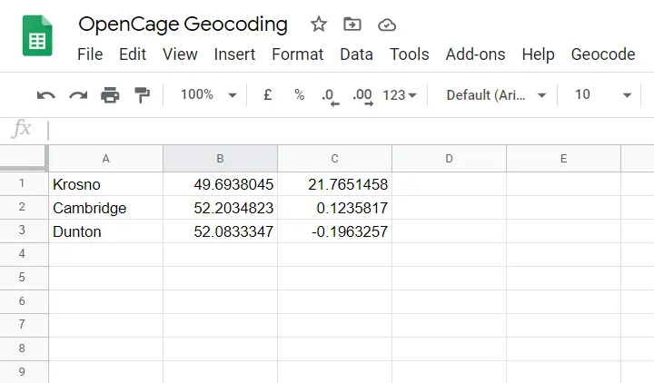 OpenCage geocoding