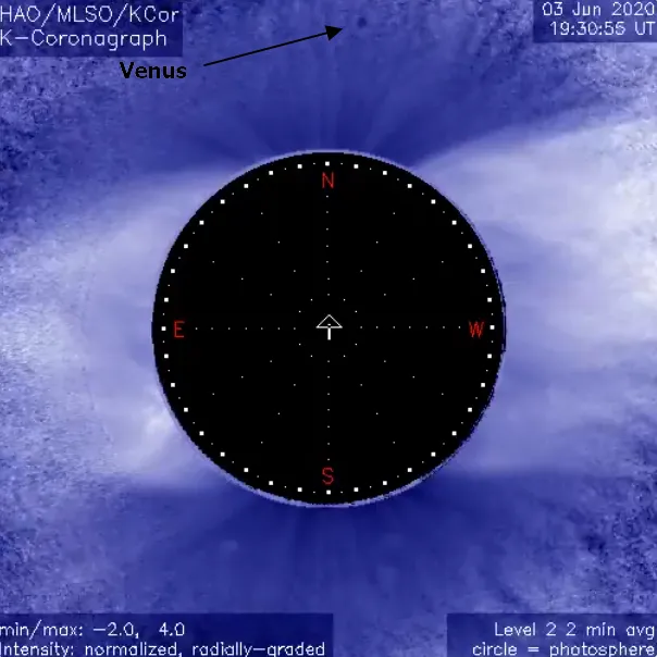 Venus inferior conjunction 2020 in coronograph