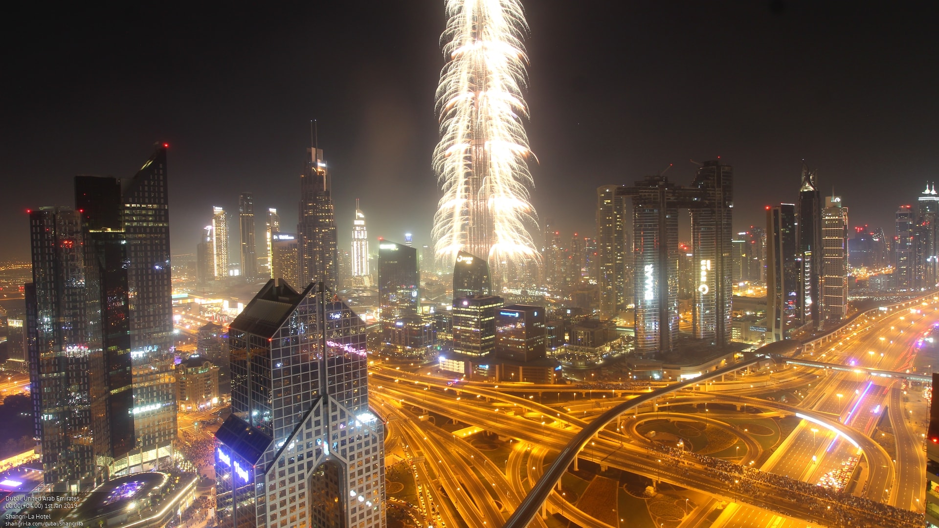 New Year's celebration Dubai Sheikh Zayed Road Burj Khalifa Deckchair
