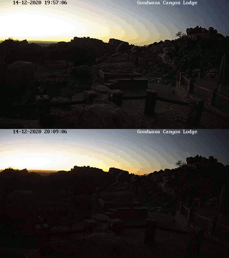 Gondwana Canyon Lodge webcam solar eclipse below the horizon 2020 animation