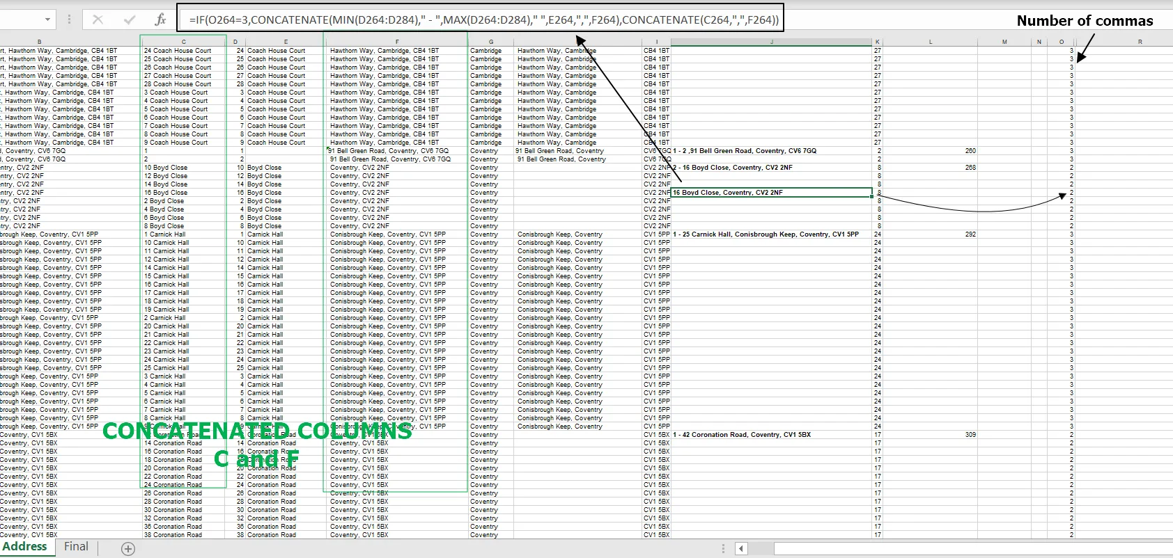 Excel if statement in clearing the addresses