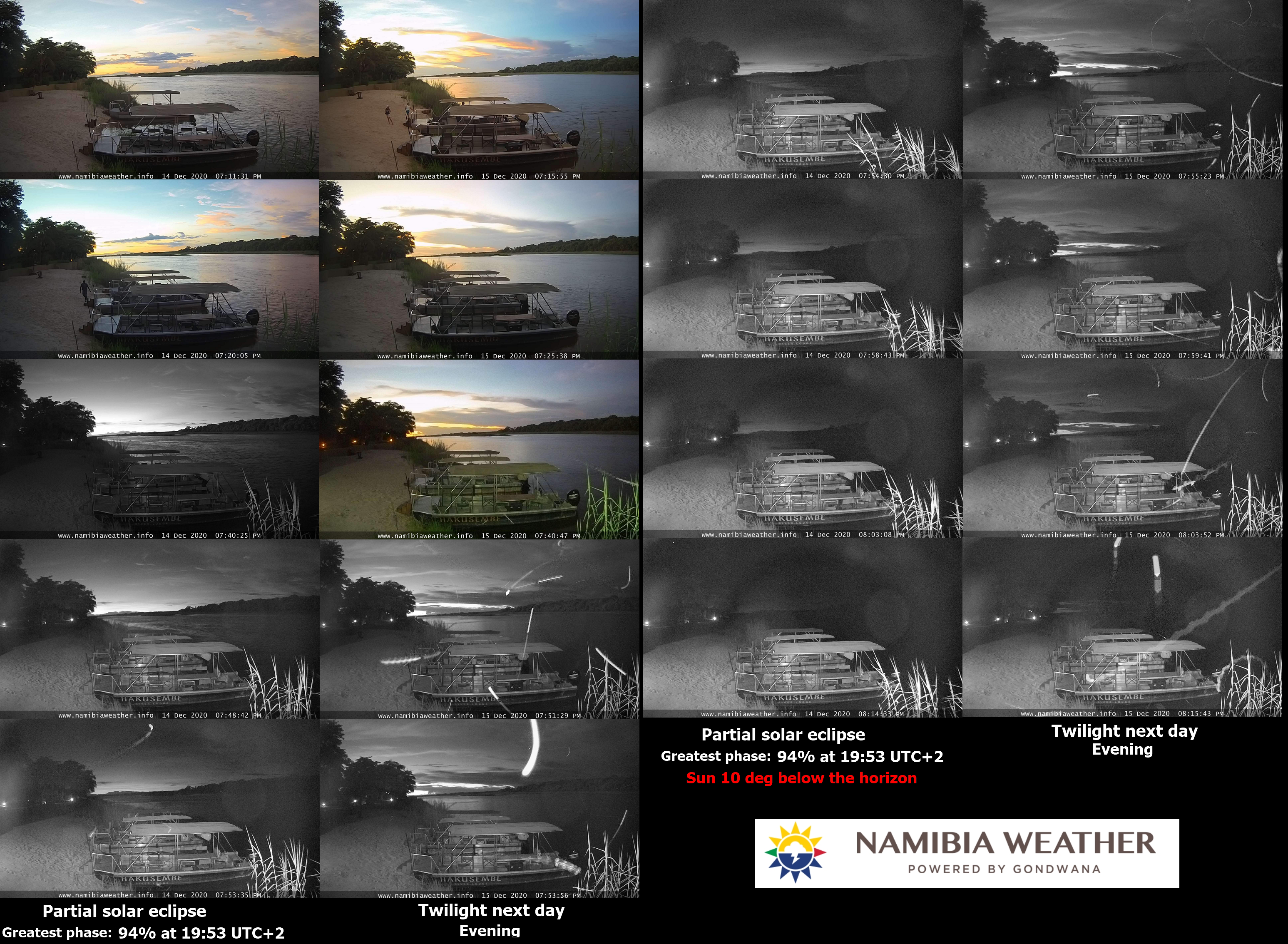 Hakusembe River Lodge webcam solar eclipse below the horizon 2020