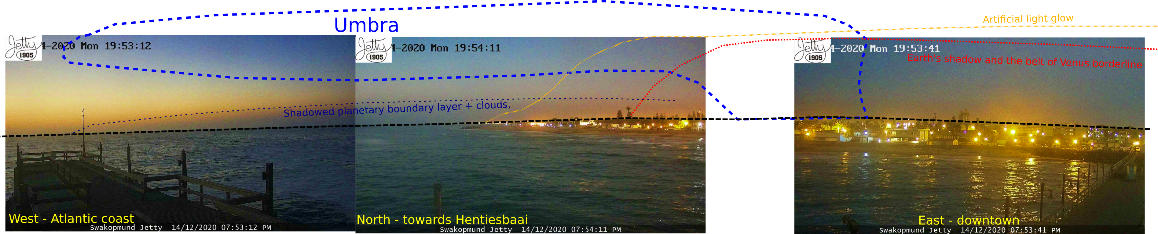 Swakompunt deep partial solar eclipse Dec 14, 2020 webcam panorama with umbra