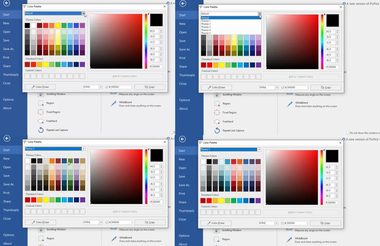PicPick color palette options