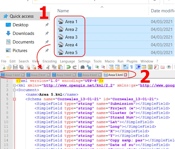 Dragging multiple kml files to Notepad ++