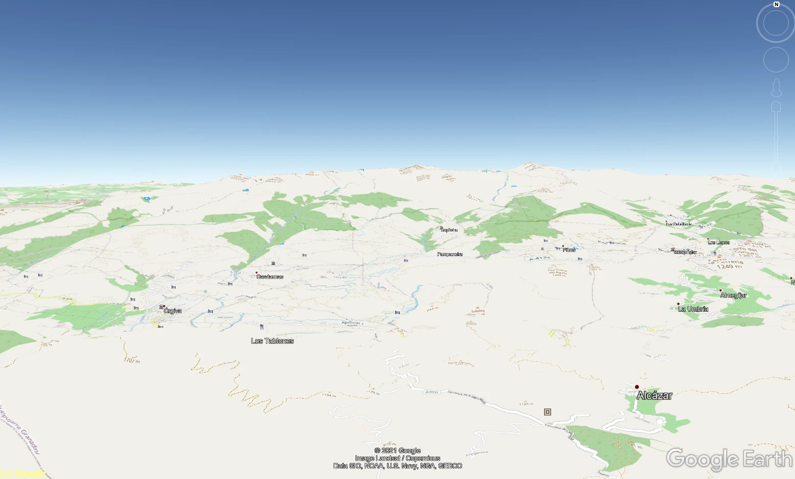 OpenStreetMap in Google Earth Sierra Nevada