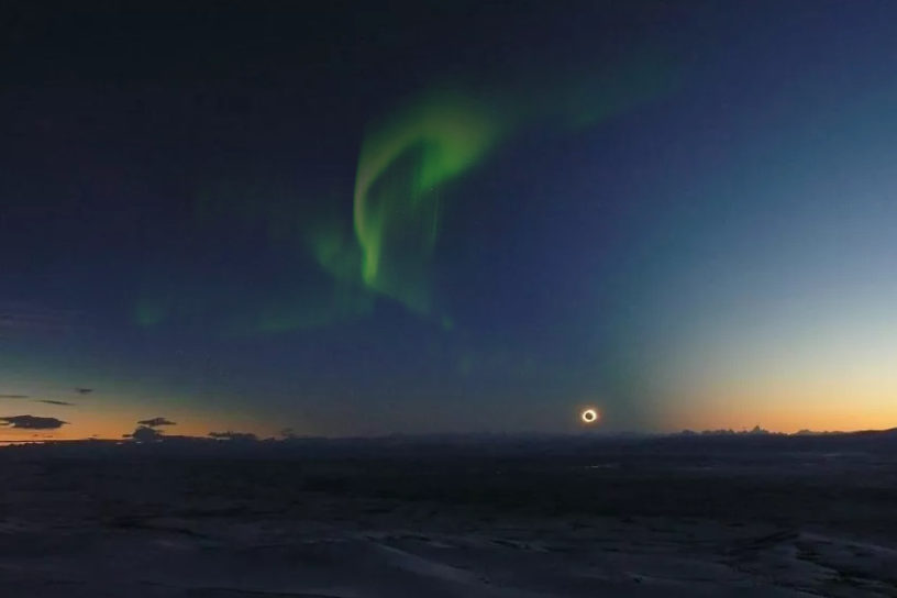 Aurora borealis during total solar eclipse 2026