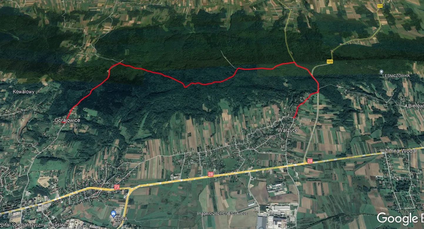Mapy.cz downloaded tourist trail in Google Earth