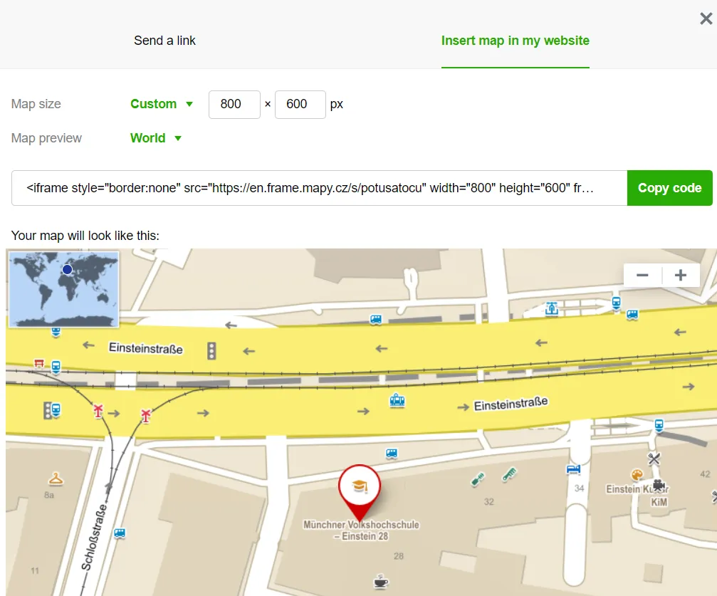 Mapy.cz embed map in your website3