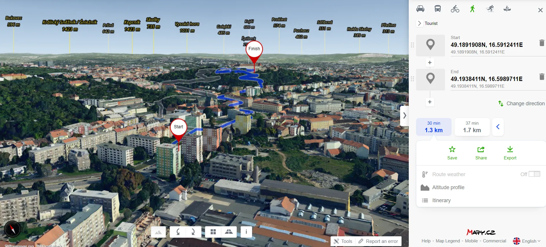 Mapy.cz 3D routes