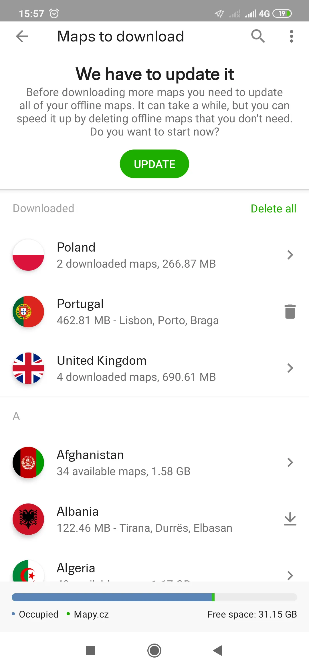 Mapy.cz download maps offline