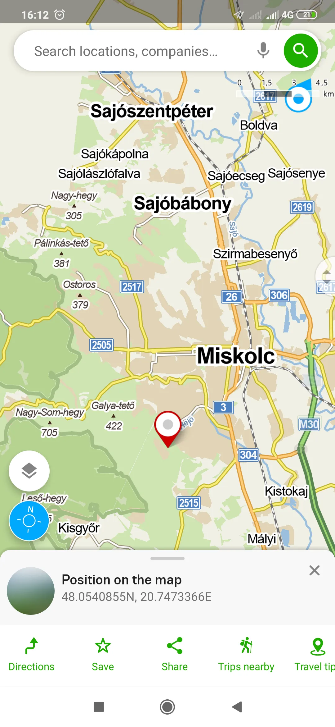 Mapy.cz location information in mobile version