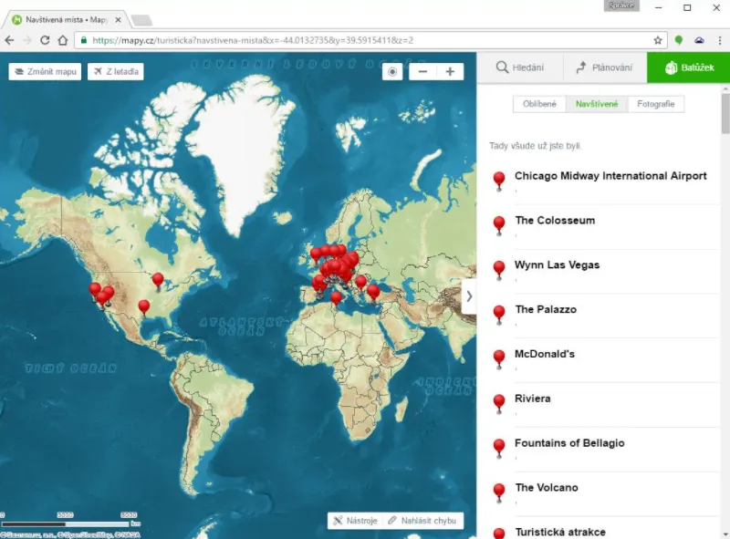 Mapy.cz visited places