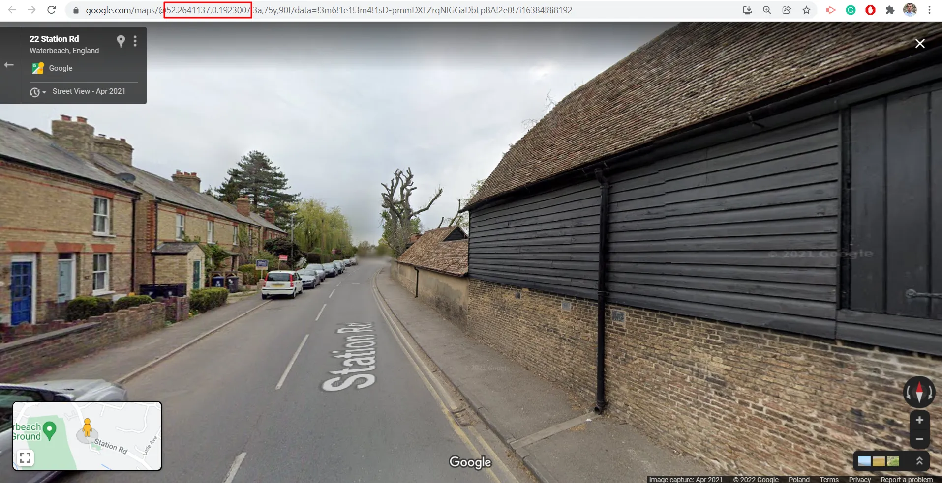 Google Street View opened from Excel
