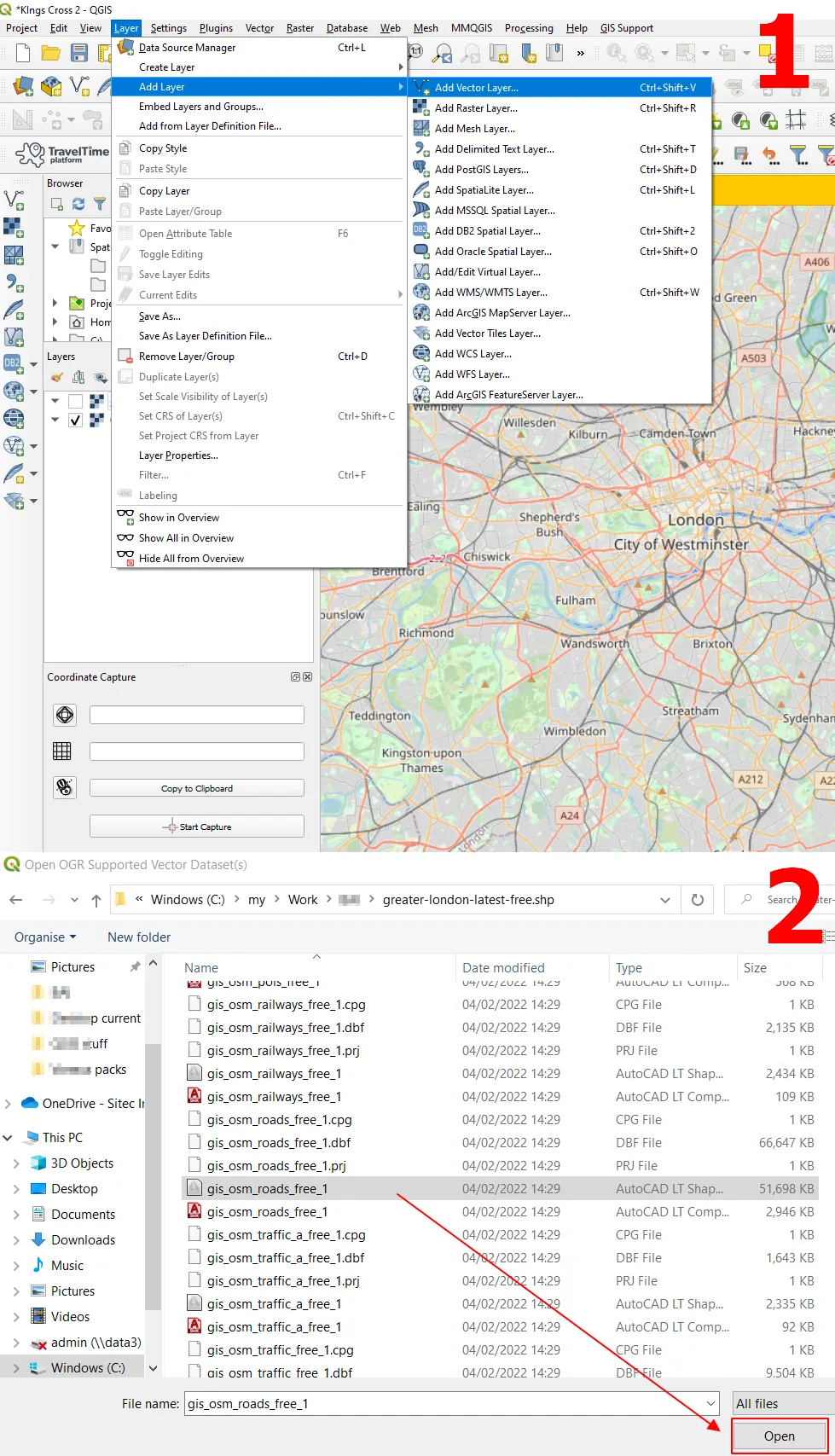 Geofabrik roads shapefile to QGIS