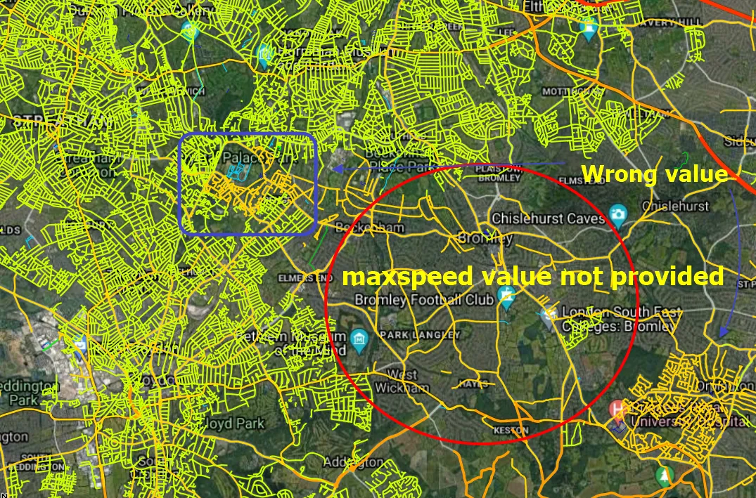 OpenStreetMap maxspeed values wrong or mising