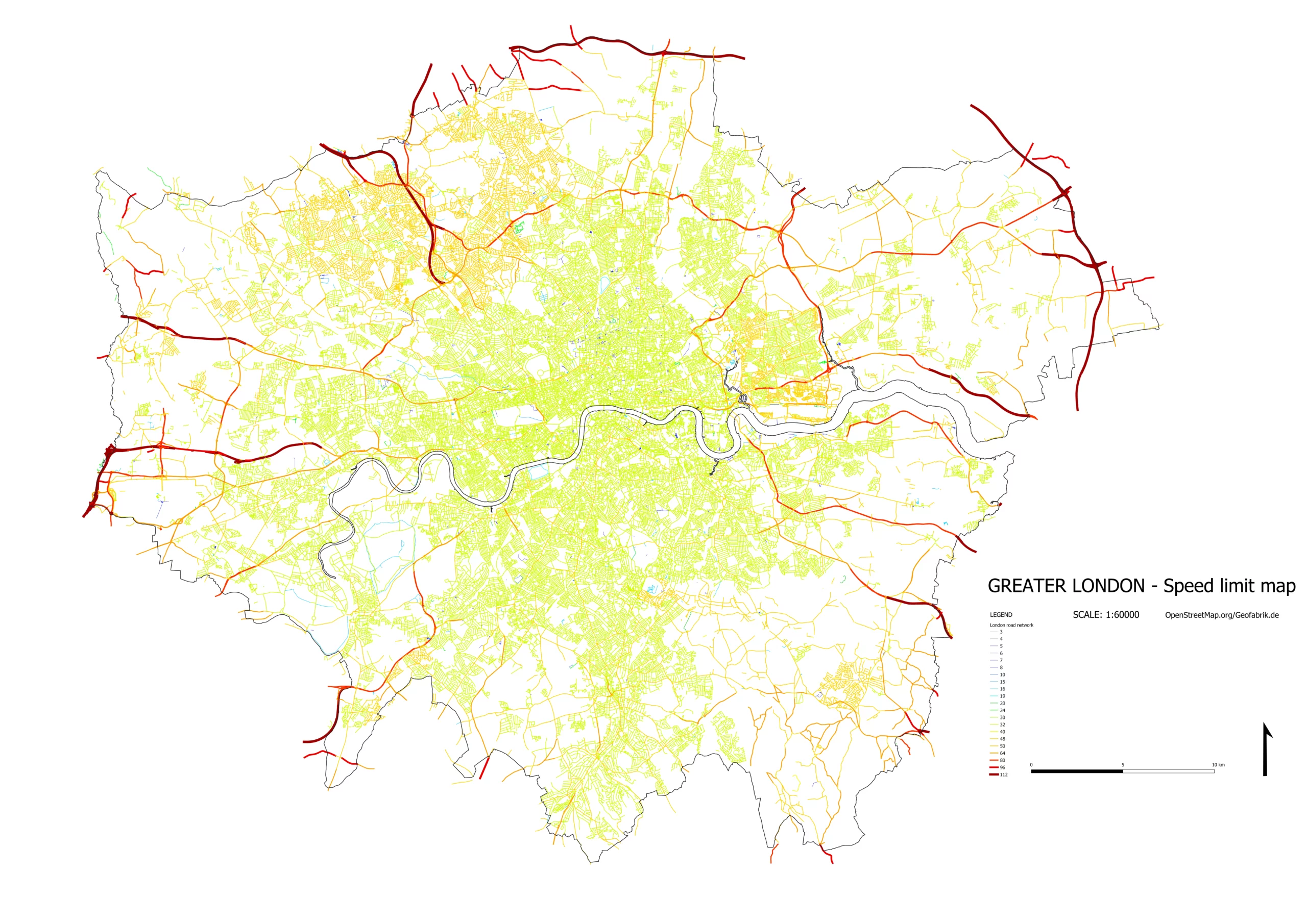 Greater London - speed limit map OpenStreetMap dataset