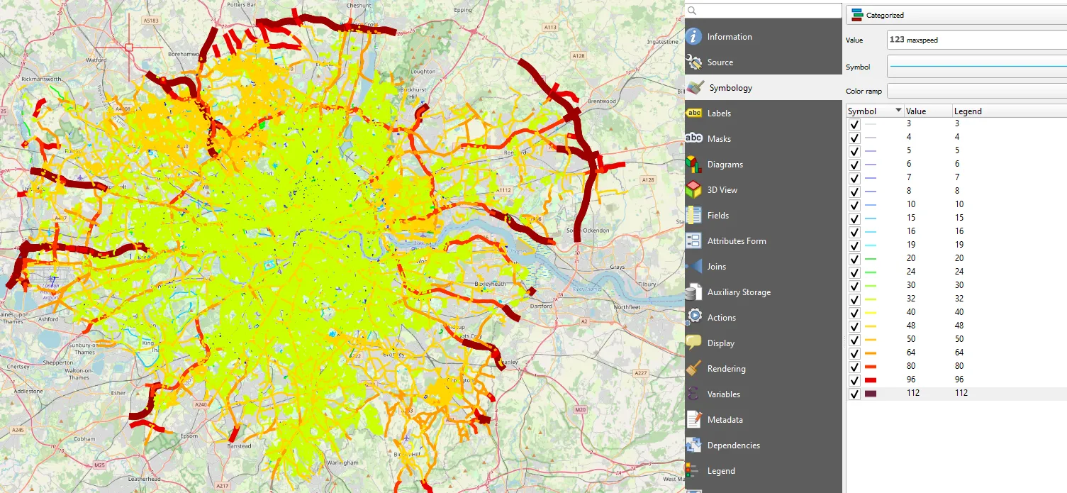 Geofabrik Speed limit map London