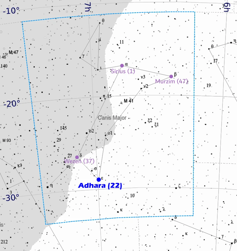 Adhara - location in Canis Major 