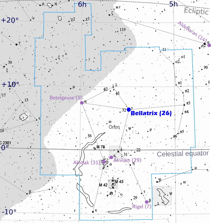 Bellatrix - location in the sky