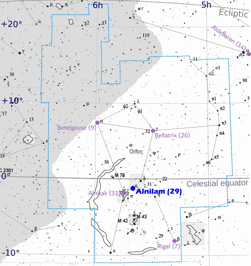 Alnilam - location in the sky