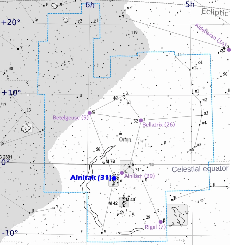 Alnitak - location in the sky