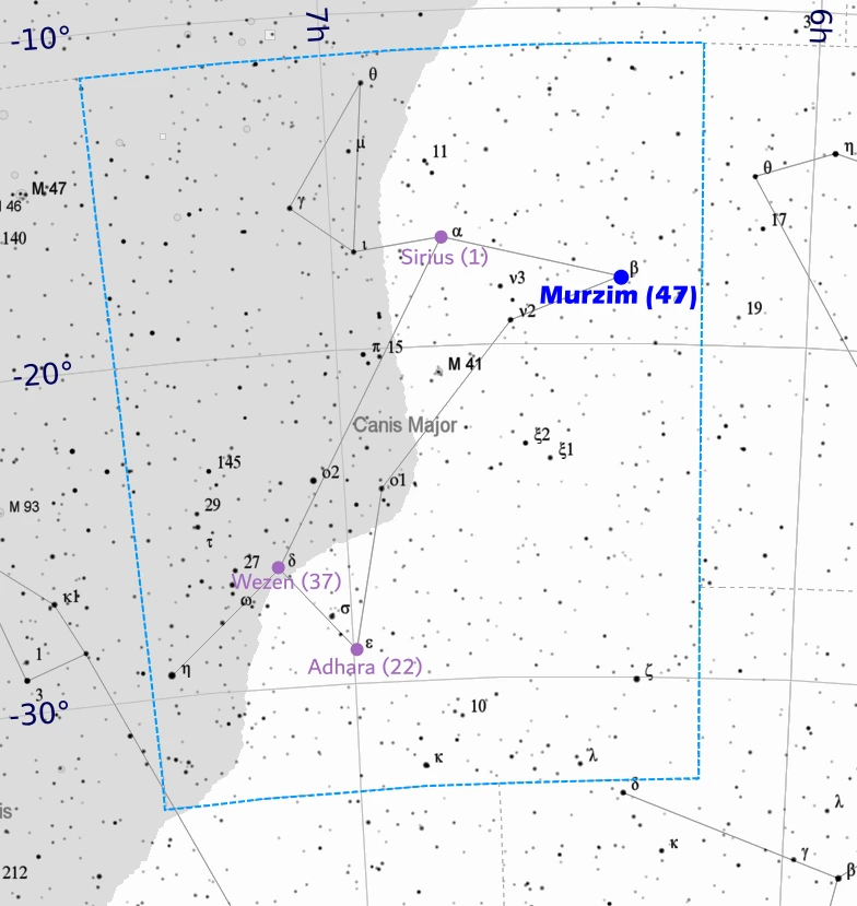 Murzim - location in the sky