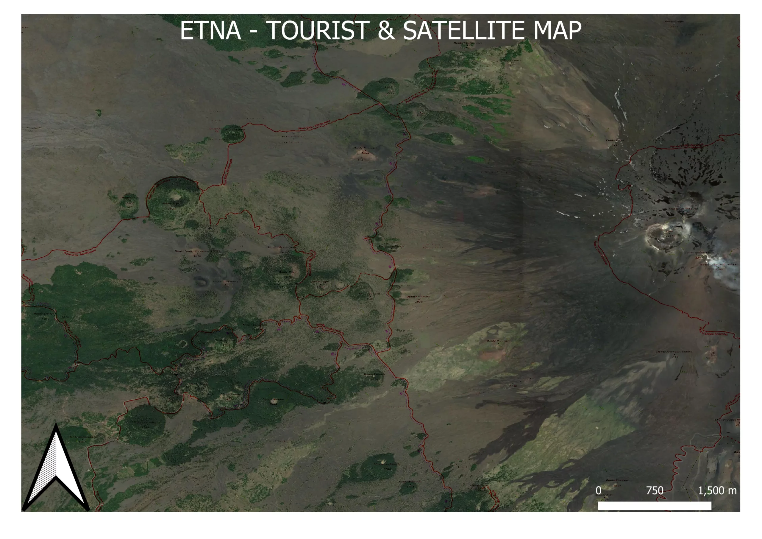 Tourist trail map in satellite imagery QGIS