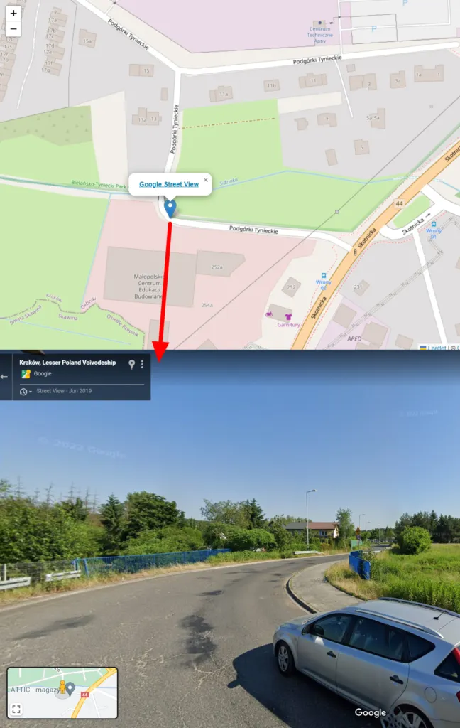 Leaflet on-click Street View access in action