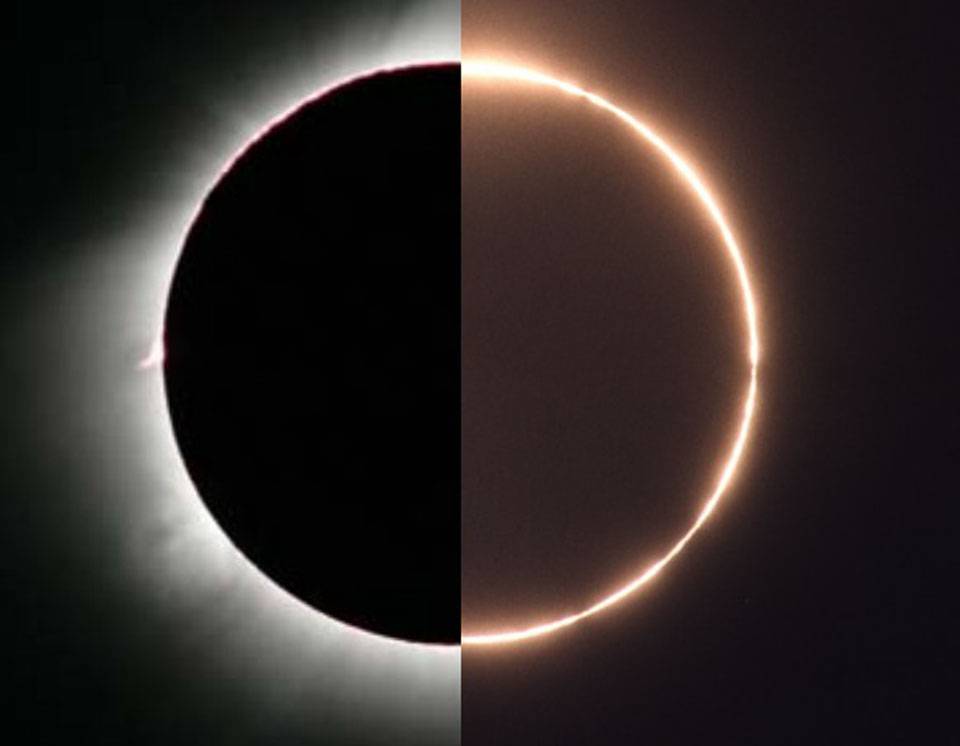 Hybrid solar eclipse 2005 annular and total phase comparison APOD