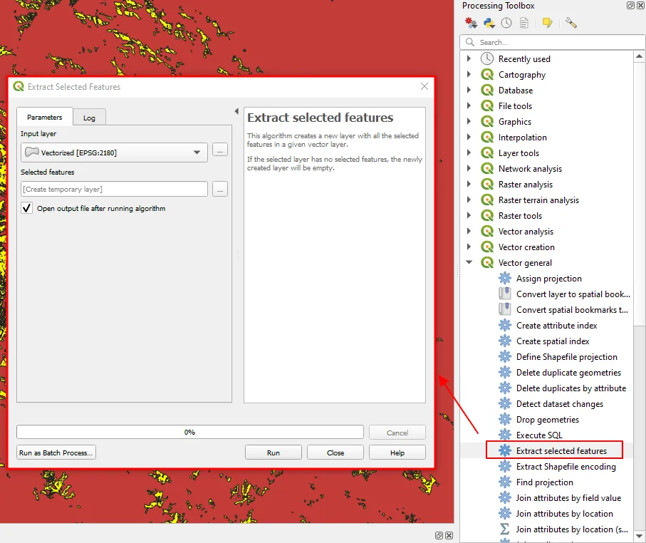 QGIS Processing toolbox Extract selected features