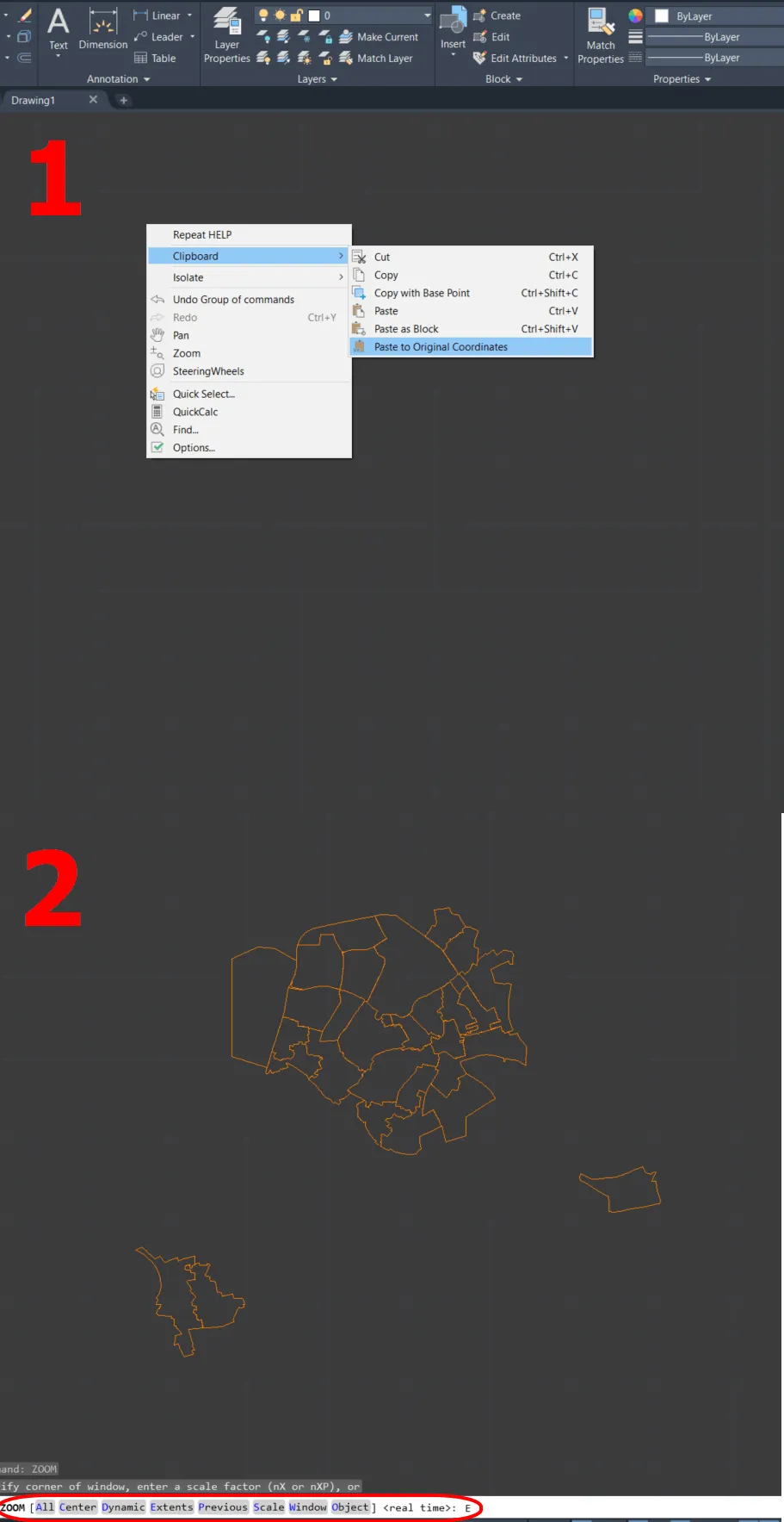 AutoCAD LT PASTEORIG and ZOOM Extends command