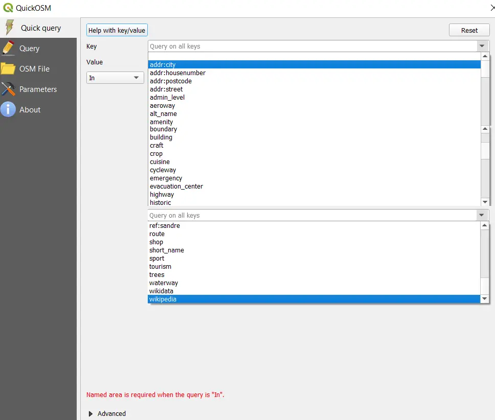 QGIS OSM plugin key values