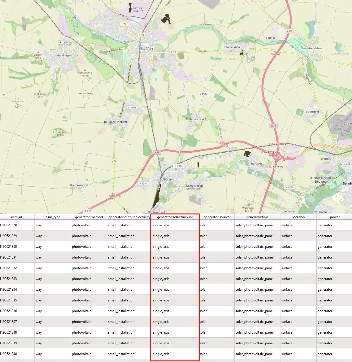 Quick OSM data downloaded and attribute table