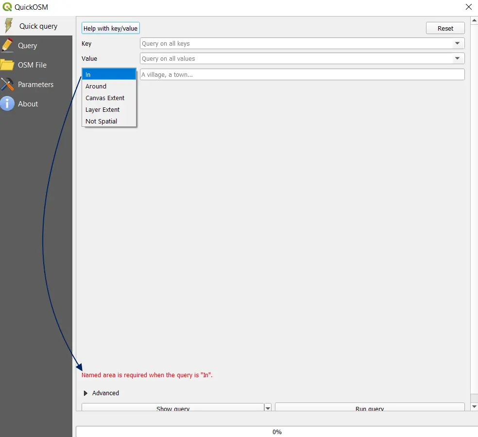 Quick OSM download area selection