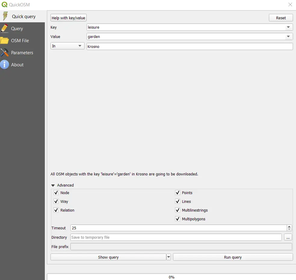 Quick OSM plugin advanced settings